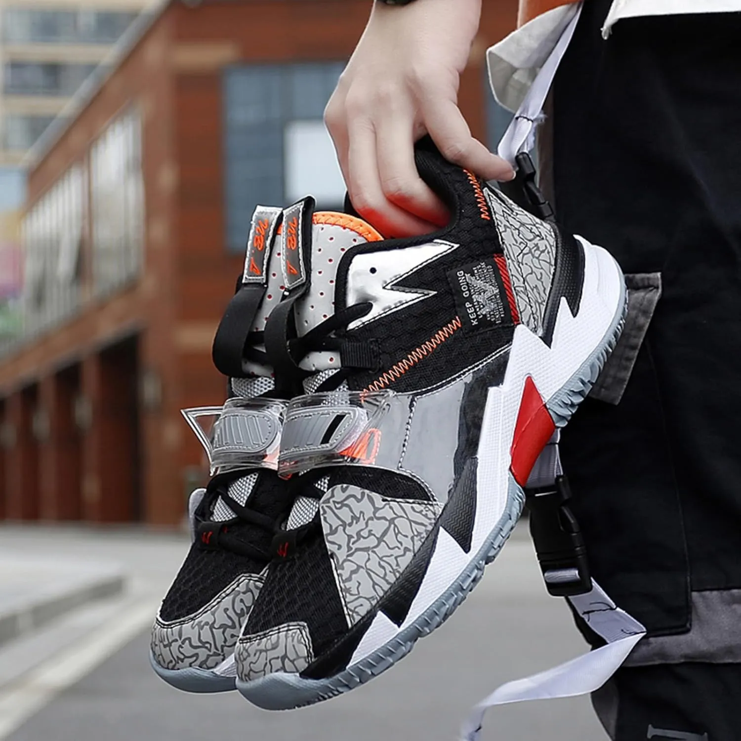 Mens Breathable Mesh Lace Up Basketball Shoes Fashion High Top Lightweight Non Slip Chunky Sport Sneakers for Walking Running Tennis Volleyball