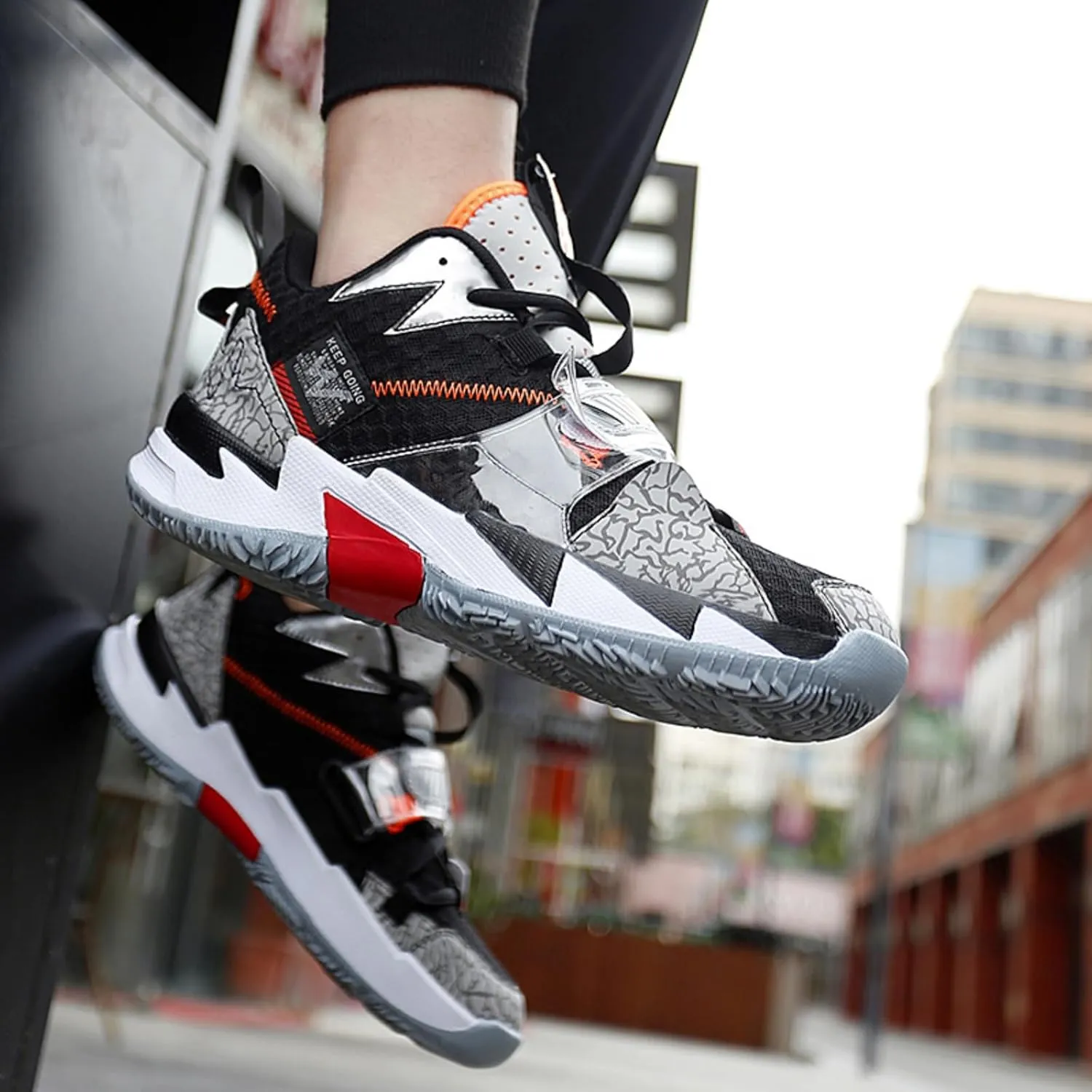 Mens Breathable Mesh Lace Up Basketball Shoes Fashion High Top Lightweight Non Slip Chunky Sport Sneakers for Walking Running Tennis Volleyball