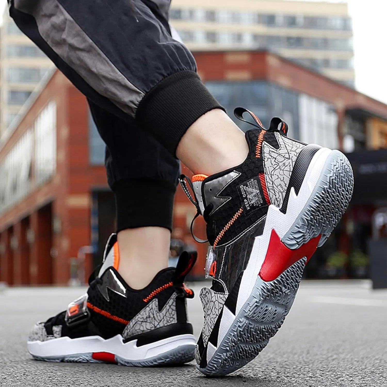 Mens Breathable Mesh Lace Up Basketball Shoes Fashion High Top Lightweight Non Slip Chunky Sport Sneakers for Walking Running Tennis Volleyball