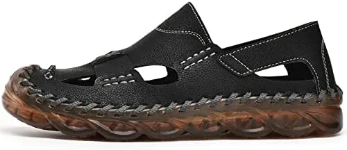 Mens Closed Toe Leather Sandals For Men Breathable Summer Shoes Fisherman Men's Slippers Flip Flops Brown Black Big Size Outdoor Casual Shoe Man Beach Sport Hiking Work Male