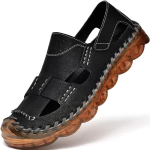 Mens Closed Toe Leather Sandals For Men Breathable Summer Shoes Fisherman Men's Slippers Flip Flops Brown Black Big Size Outdoor Casual Shoe Man Beach Sport Hiking Work Male
