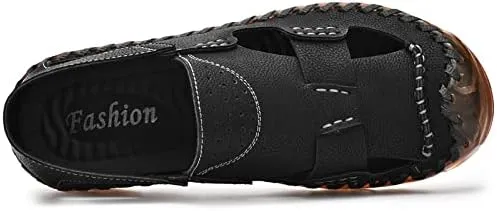 Mens Closed Toe Leather Sandals For Men Breathable Summer Shoes Fisherman Men's Slippers Flip Flops Brown Black Big Size Outdoor Casual Shoe Man Beach Sport Hiking Work Male