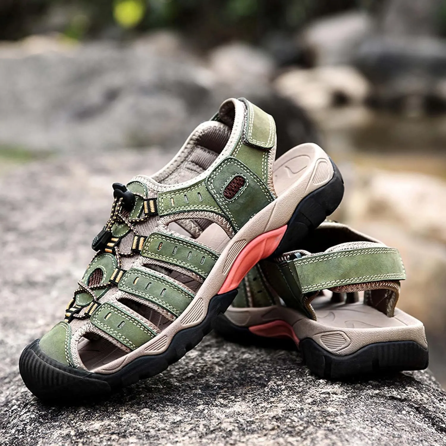 Men's Closed Toe Sport Sandals Summer Waterproof Walking Sandals Quick Dry Water Sandals Lightweight Beach Swimming Fisherman Shoes-5-14 US Size
