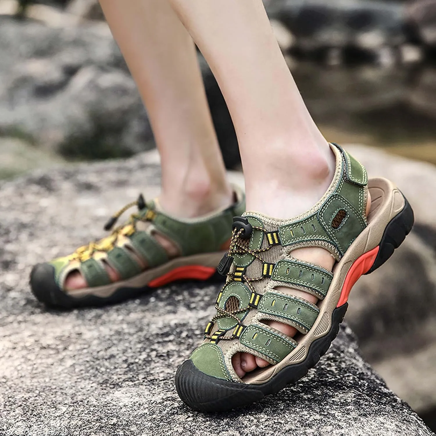 Men's Closed Toe Sport Sandals Summer Waterproof Walking Sandals Quick Dry Water Sandals Lightweight Beach Swimming Fisherman Shoes-5-14 US Size