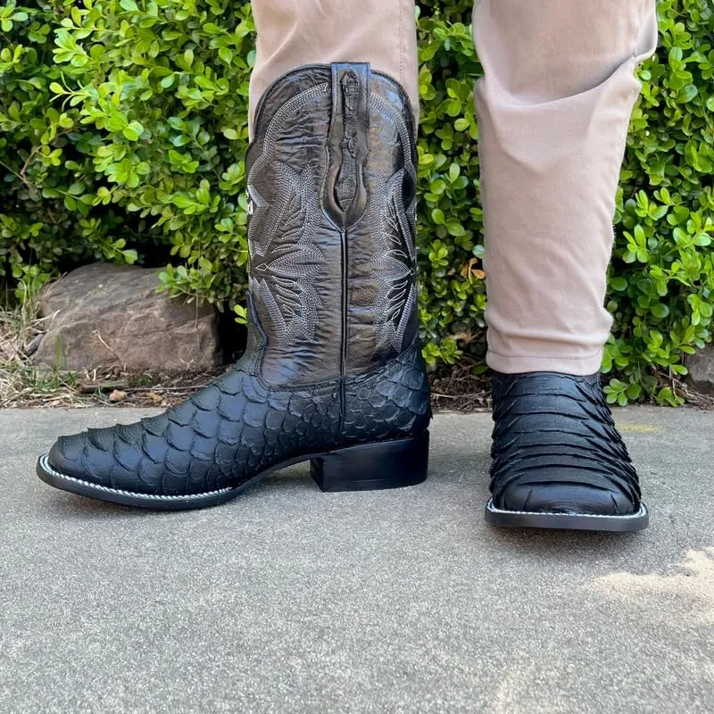 Men's Exotic Pattern Western Cowboy Slip-On Square Toe Boots in Leather-Alex Series Snake, Caiman & Ostrich Styling bota de vaquero para hombre