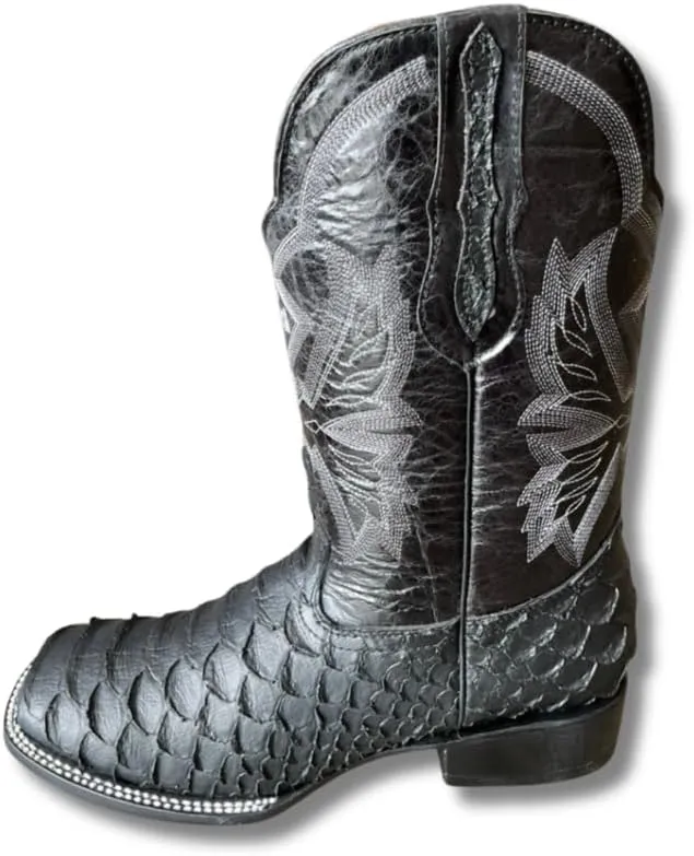 Men's Exotic Pattern Western Cowboy Slip-On Square Toe Boots in Leather-Alex Series Snake, Caiman & Ostrich Styling bota de vaquero para hombre