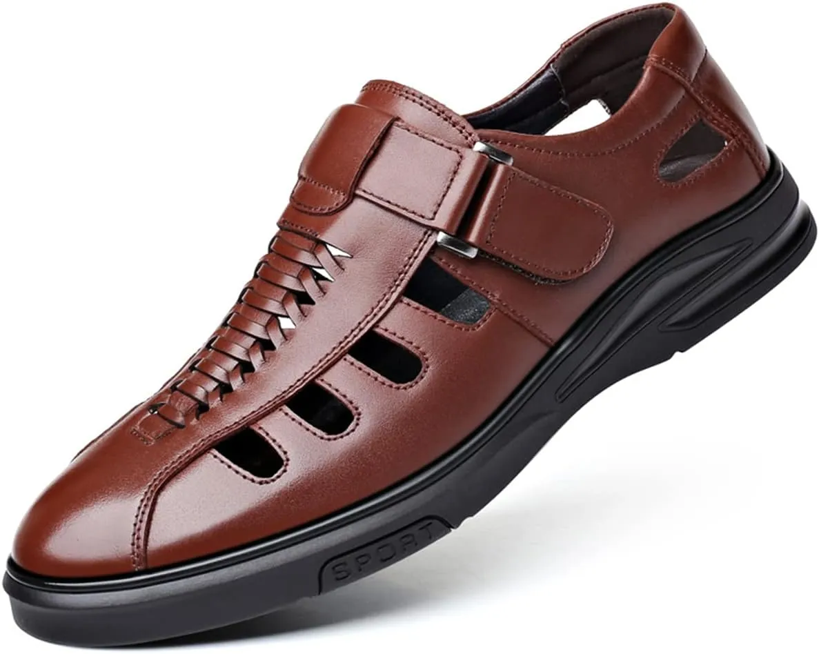 Men's Fashion Business Leather Sandals Casual Dress Shoes Closed Toe Breathable Comfortable Sandals