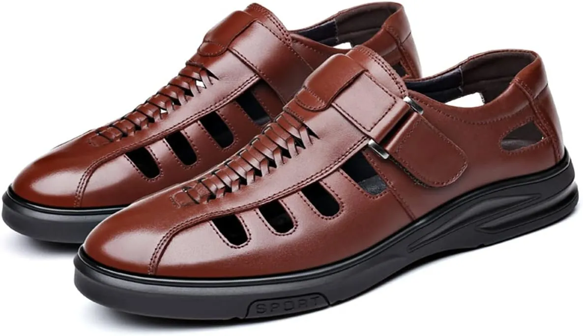 Men's Fashion Business Leather Sandals Casual Dress Shoes Closed Toe Breathable Comfortable Sandals