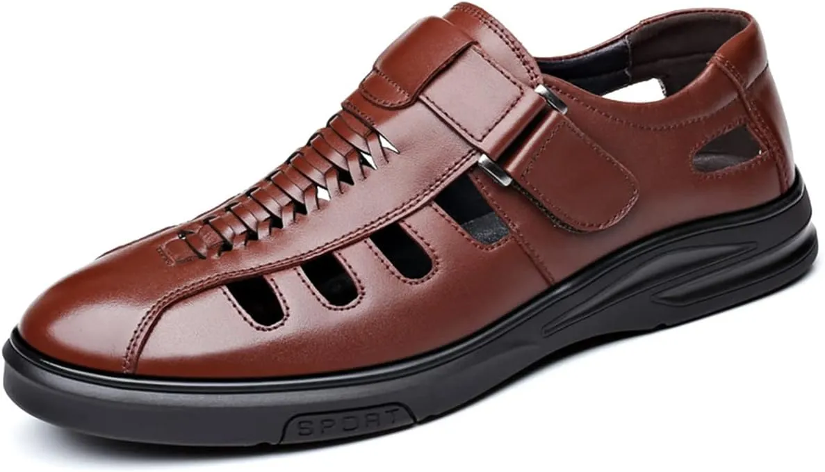 Men's Fashion Business Leather Sandals Casual Dress Shoes Closed Toe Breathable Comfortable Sandals
