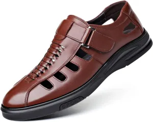 Men's Fashion Business Leather Sandals Casual Dress Shoes Closed Toe Breathable Comfortable Sandals