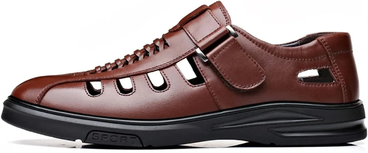 Men's Fashion Business Leather Sandals Casual Dress Shoes Closed Toe Breathable Comfortable Sandals