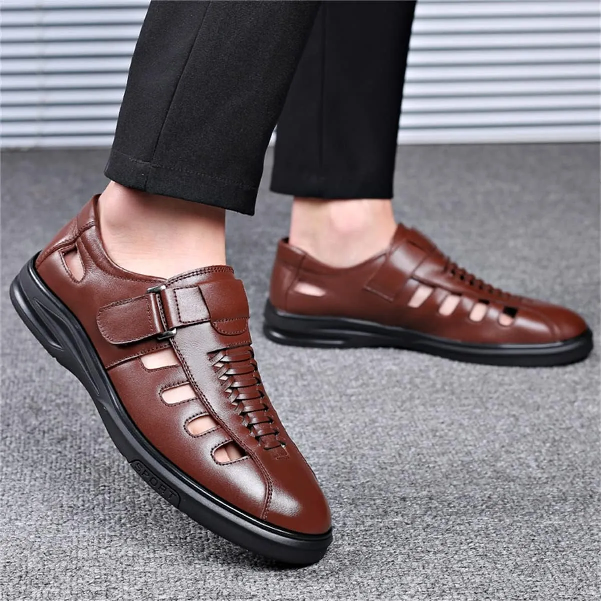 Men's Fashion Business Leather Sandals Casual Dress Shoes Closed Toe Breathable Comfortable Sandals