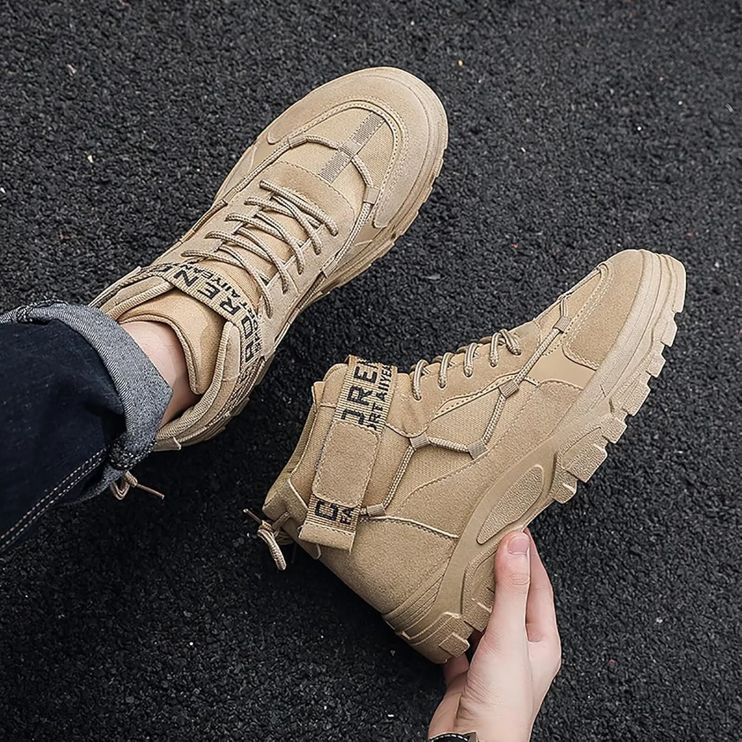 Men's Fashion Work Boots Soft Sole Tactical Military Boots Non Slip Combat Boots Mid Top Ankle Shoes for Men