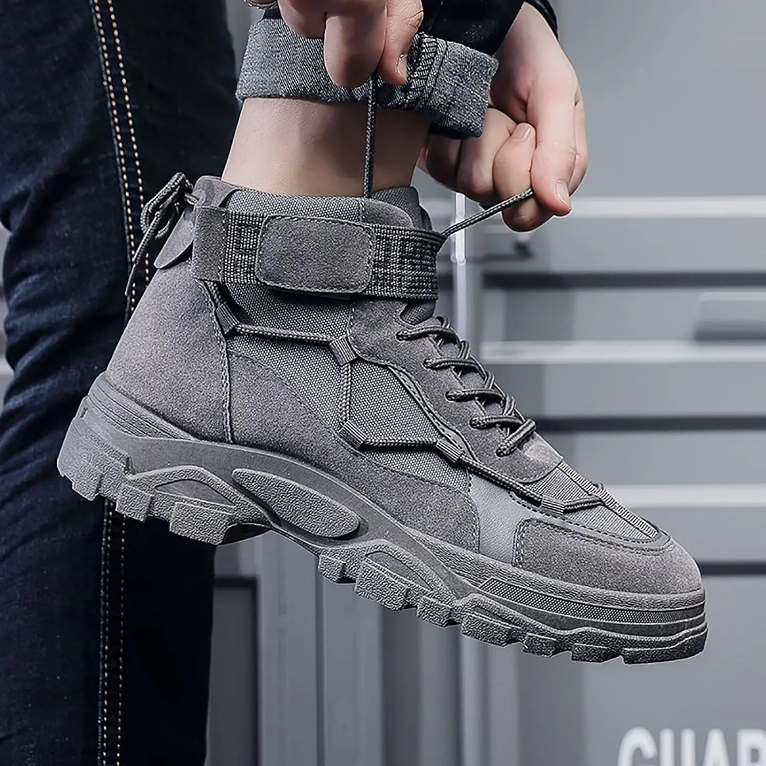 Men's Fashion Work Boots Soft Sole Tactical Military Boots Non Slip Combat Boots Mid Top Ankle Shoes for Men
