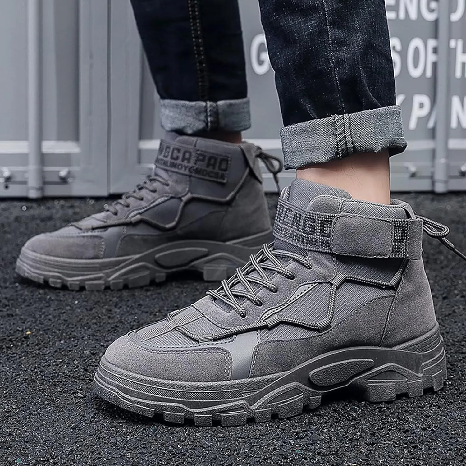 Men's Fashion Work Boots Soft Sole Tactical Military Boots Non Slip Combat Boots Mid Top Ankle Shoes for Men