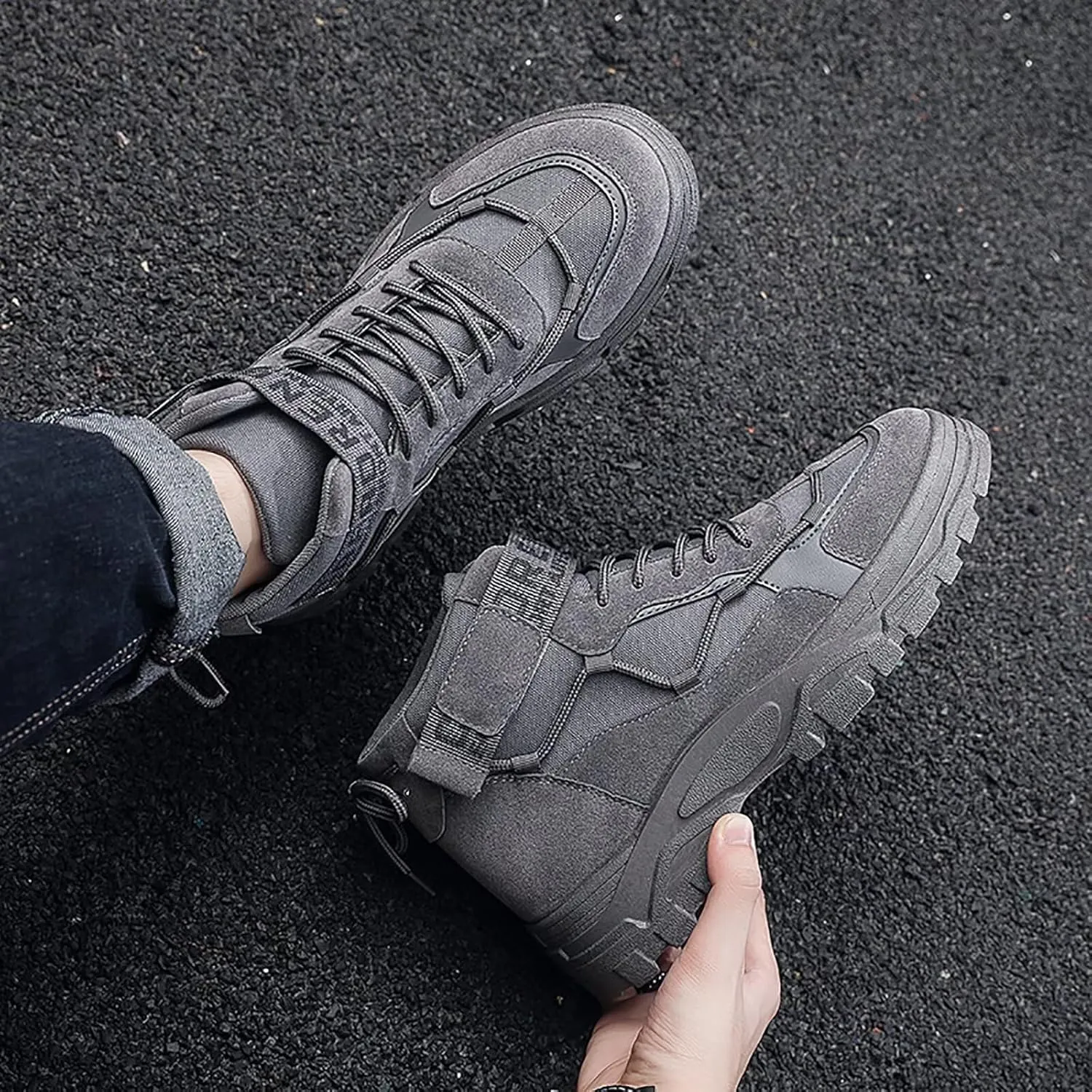 Men's Fashion Work Boots Soft Sole Tactical Military Boots Non Slip Combat Boots Mid Top Ankle Shoes for Men