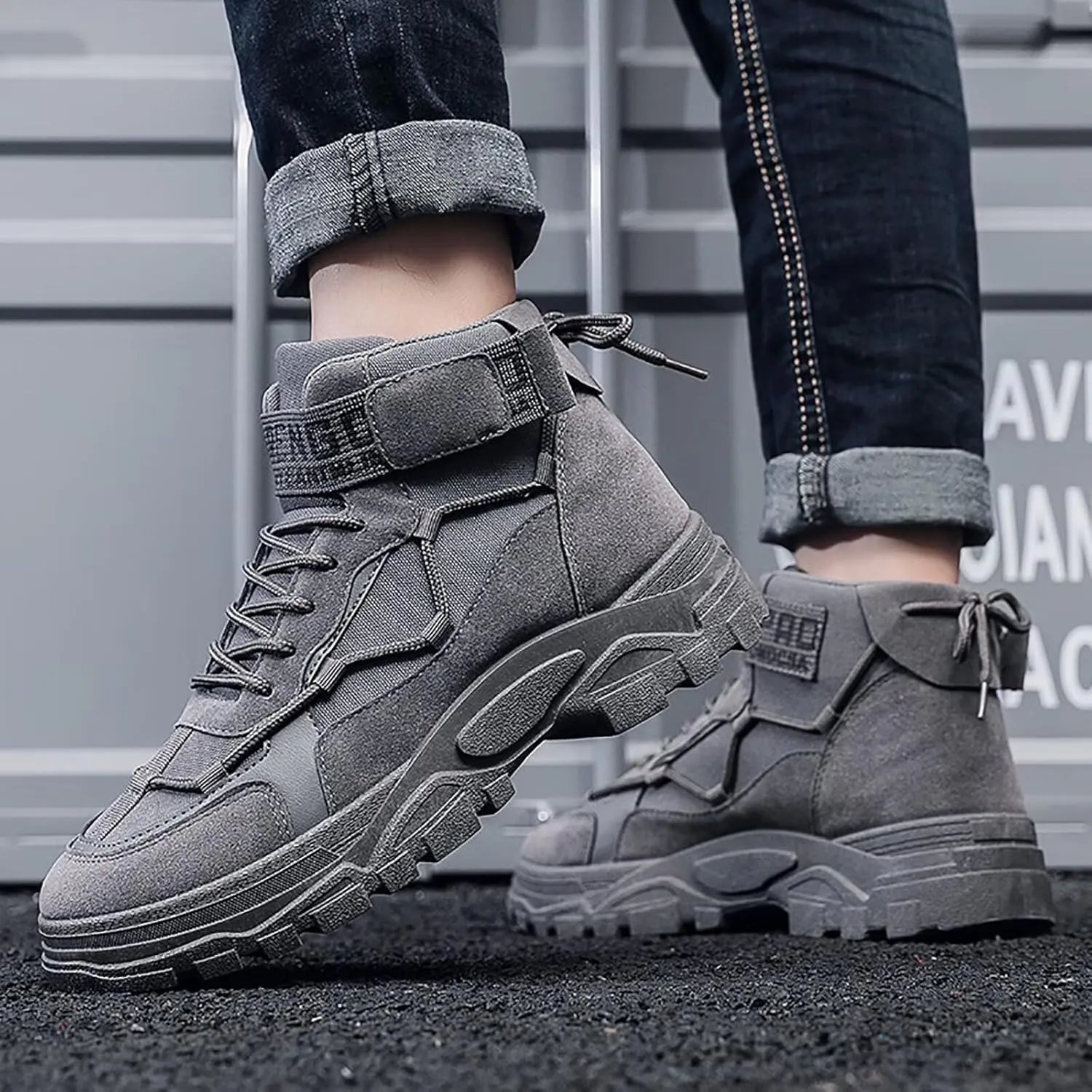 Men's Fashion Work Boots Soft Sole Tactical Military Boots Non Slip Combat Boots Mid Top Ankle Shoes for Men