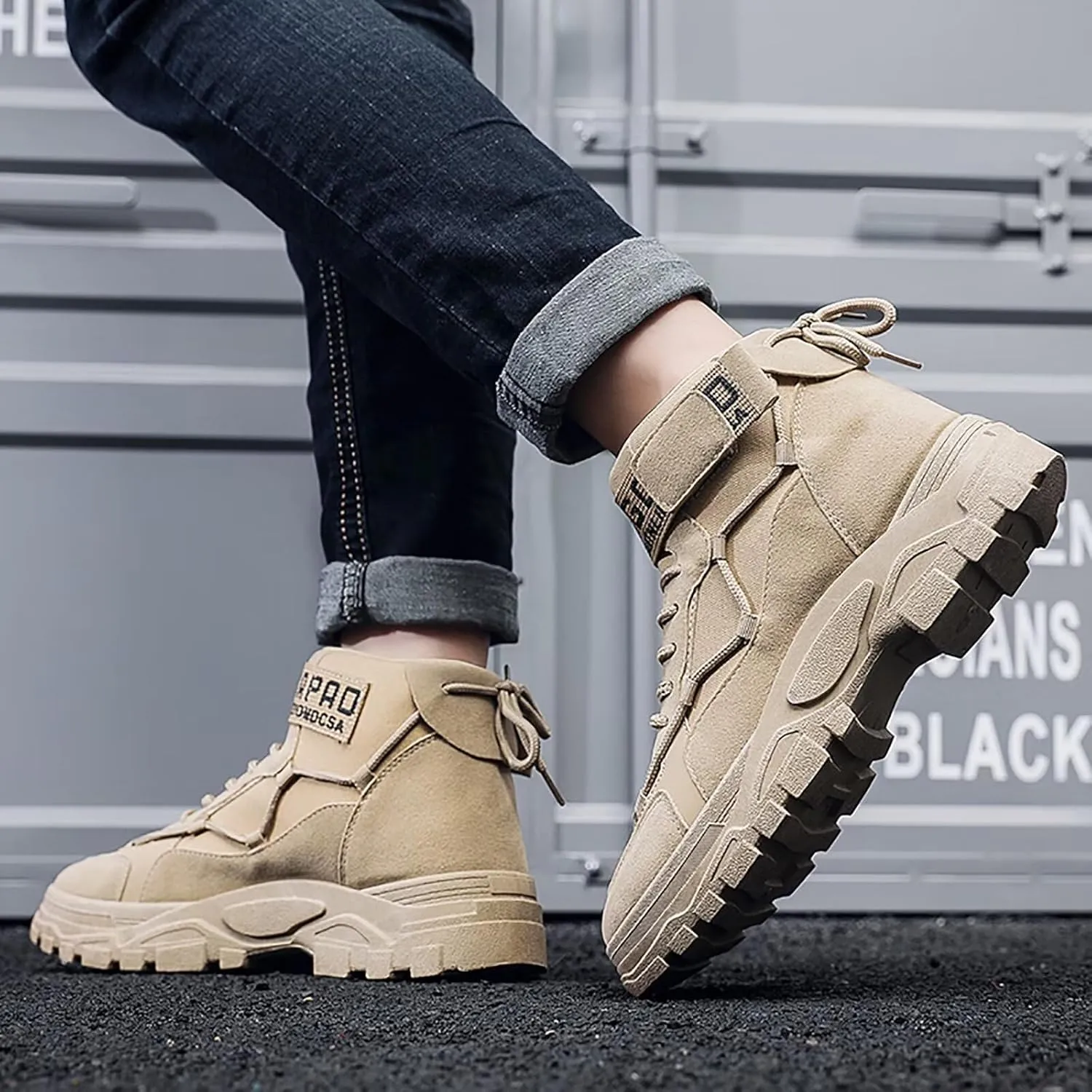 Men's Fashion Work Boots Soft Sole Tactical Military Boots Non Slip Combat Boots Mid Top Ankle Shoes for Men