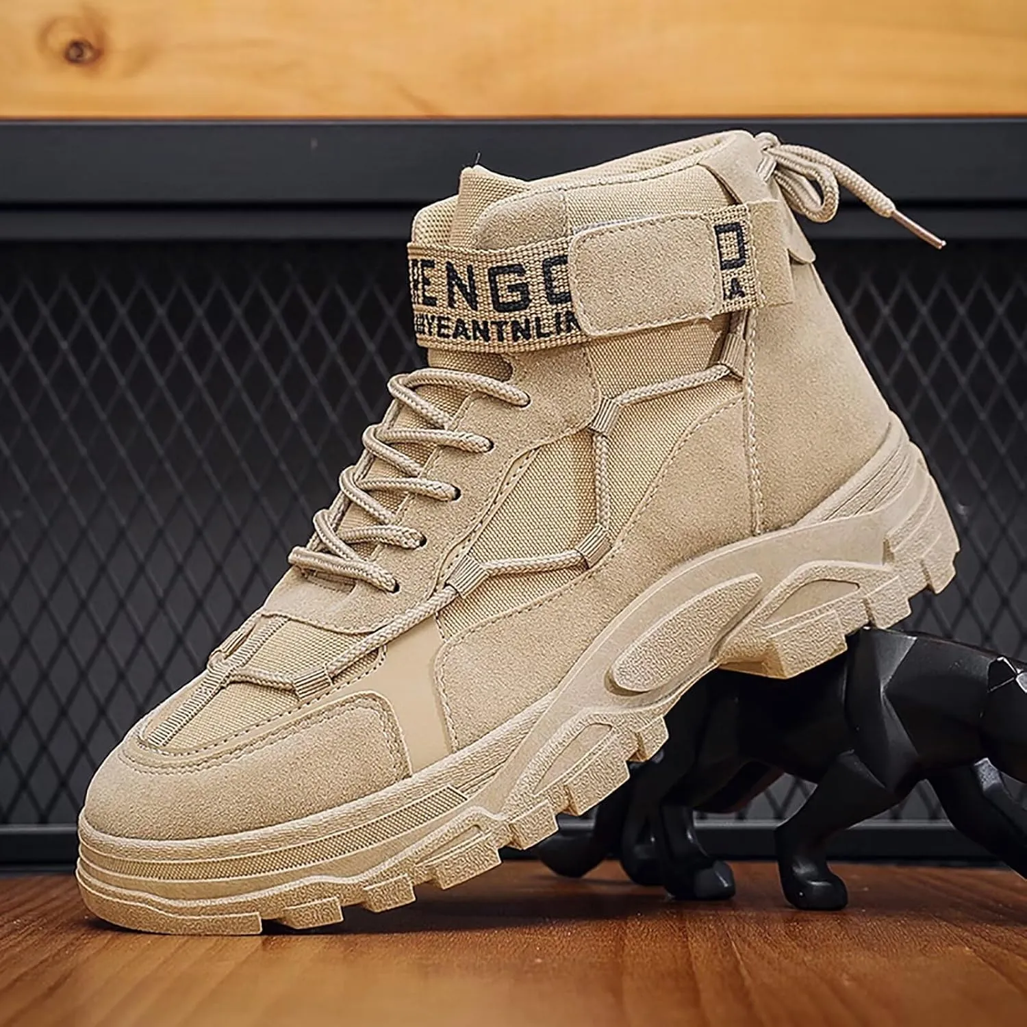 Men's Fashion Work Boots Soft Sole Tactical Military Boots Non Slip Combat Boots Mid Top Ankle Shoes for Men