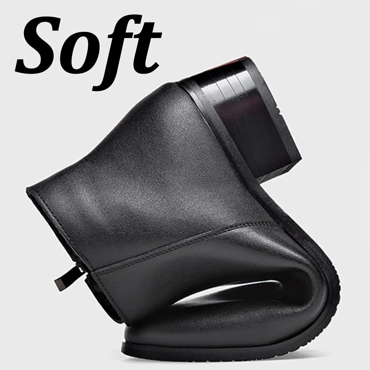 Men's Genuine Leather Pointed Toe Block Heels Chelsea Ankle Boots with Side Zipper Chunky heels Business Dress Chukka Boots Comfort Non Slip Work Booties