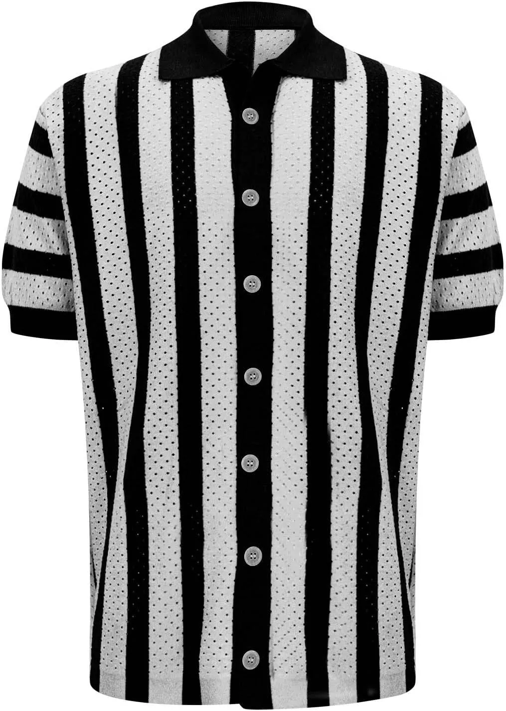 Men's Knit Fishnet Shirts Short Sleeve Button Down Breathable Polo Shirt Fashion Casual Summer Beach Vacation Shirts