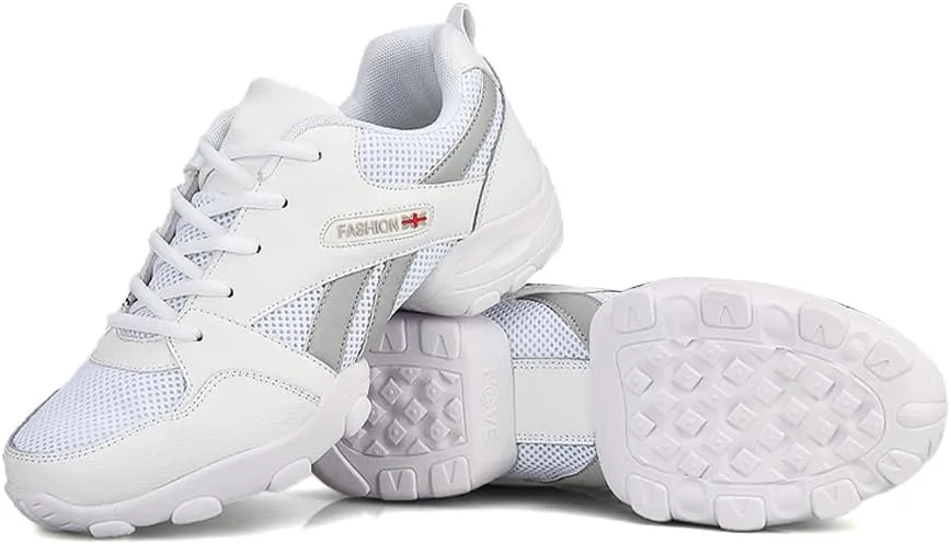 Men's Lace-up Dance Sneakers -Breathable Synthetic mesh -Split Sole Athletic Walking Jazz Dance Shoes Platform