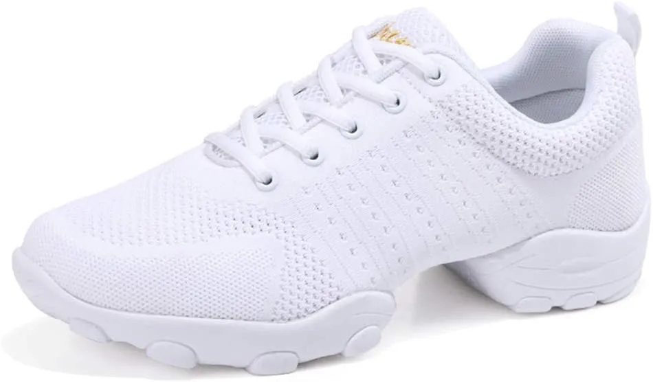 Men's Lace-up Dance Sneakers -Breathable Synthetic mesh -Split Sole Athletic Walking Jazz Dance Shoes Platform
