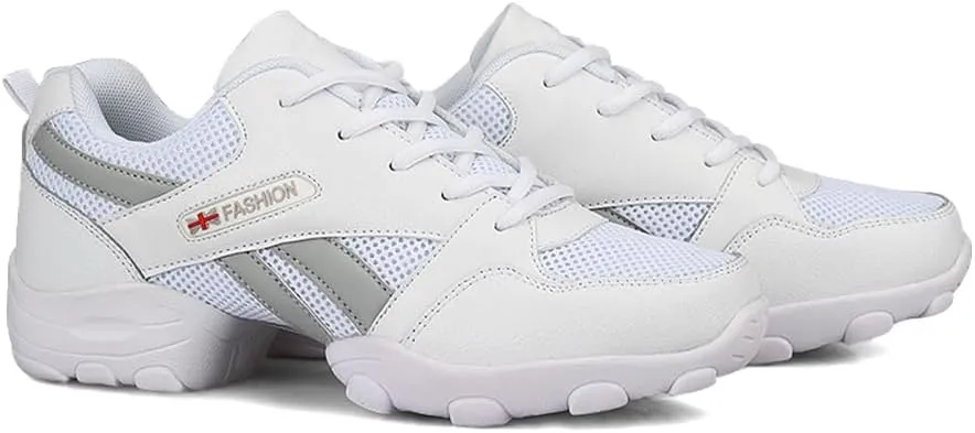 Men's Lace-up Dance Sneakers -Breathable Synthetic mesh -Split Sole Athletic Walking Jazz Dance Shoes Platform