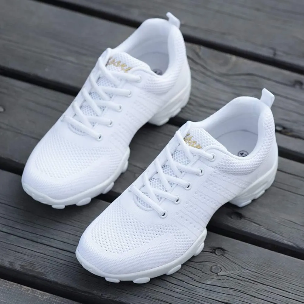 Men's Lace-up Dance Sneakers -Breathable Synthetic mesh -Split Sole Athletic Walking Jazz Dance Shoes Platform