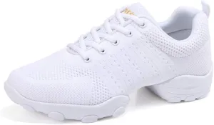 Men's Lace-up Dance Sneakers -Breathable Synthetic mesh -Split Sole Athletic Walking Jazz Dance Shoes Platform