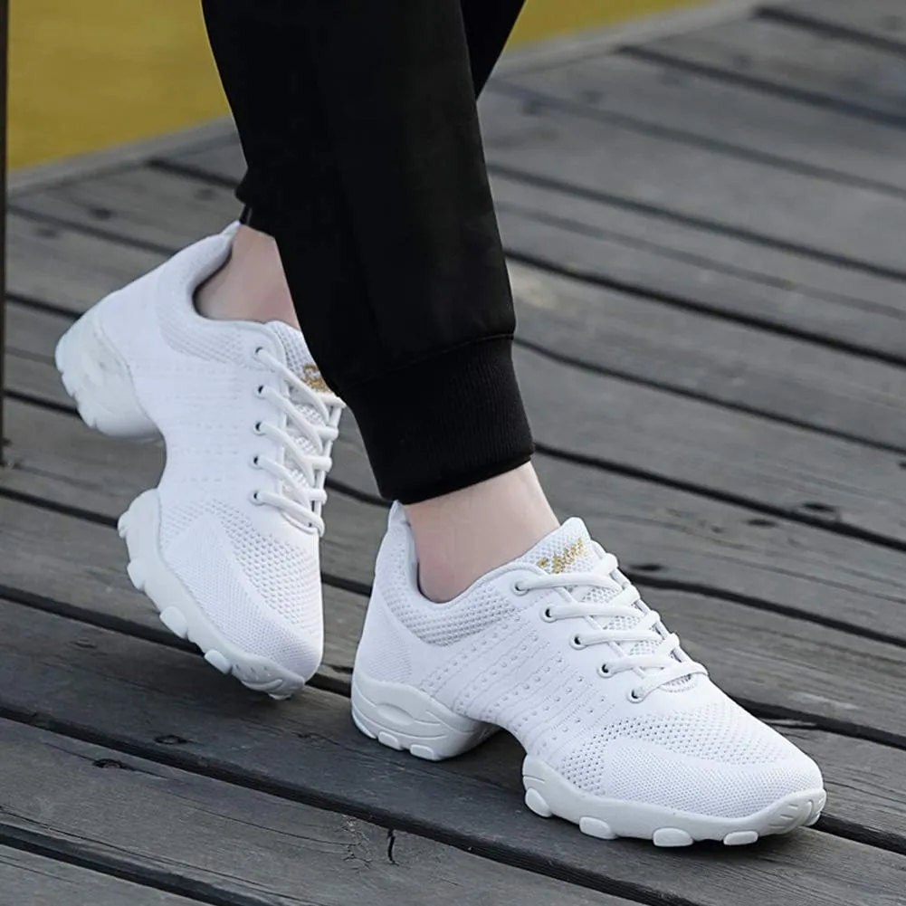 Men's Lace-up Dance Sneakers -Breathable Synthetic mesh -Split Sole Athletic Walking Jazz Dance Shoes Platform