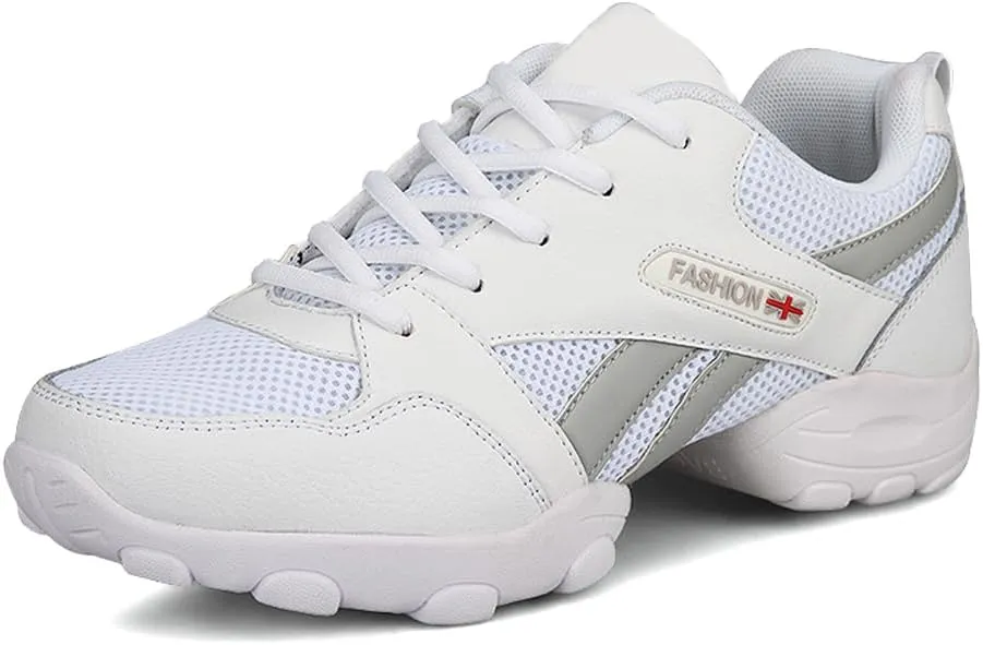 Men's Lace-up Dance Sneakers -Breathable Synthetic mesh -Split Sole Athletic Walking Jazz Dance Shoes Platform