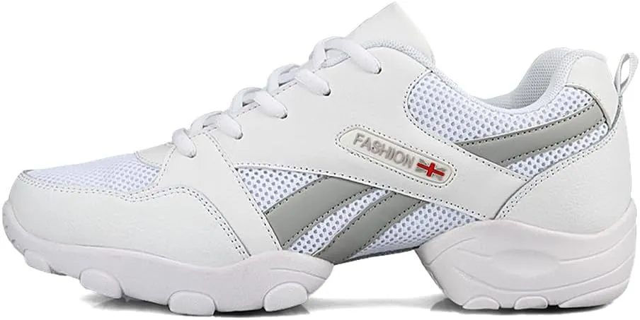 Men's Lace-up Dance Sneakers -Breathable Synthetic mesh -Split Sole Athletic Walking Jazz Dance Shoes Platform