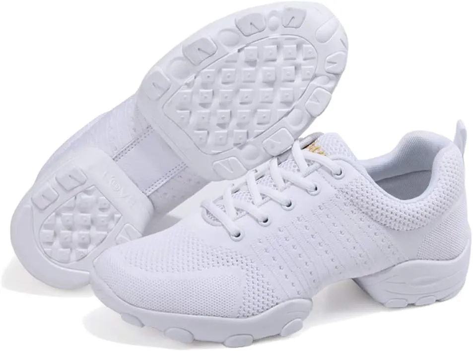 Men's Lace-up Dance Sneakers -Breathable Synthetic mesh -Split Sole Athletic Walking Jazz Dance Shoes Platform