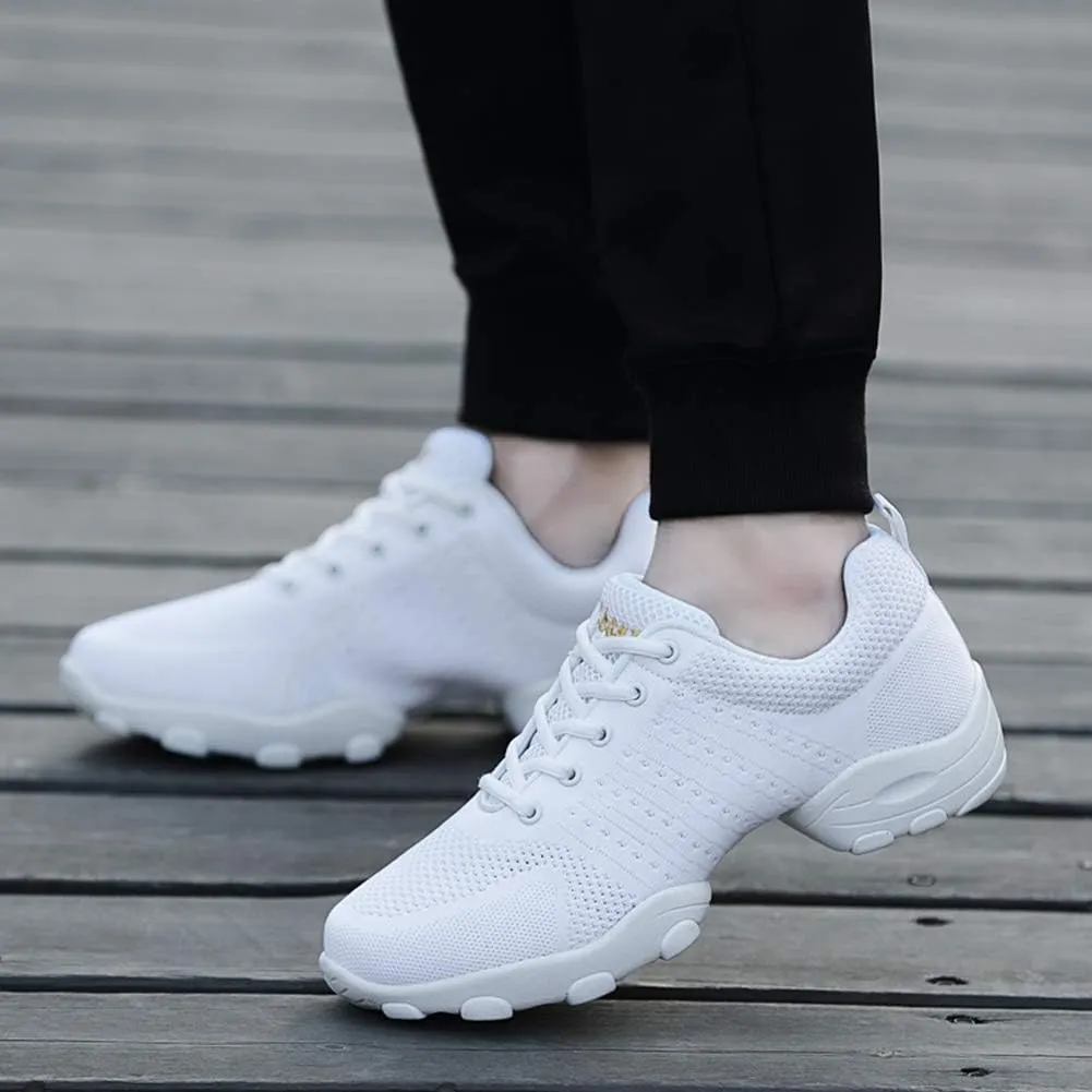 Men's Lace-up Dance Sneakers -Breathable Synthetic mesh -Split Sole Athletic Walking Jazz Dance Shoes Platform