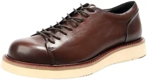 Men's Leather Dress Shoes Fashion Sneakers Leather Upper Thick-Soled Shoes Polished Craft Shock Absorption Cushioning Round Toe Casual Shoes(White-Patch Five-Pointed star4,7.5)