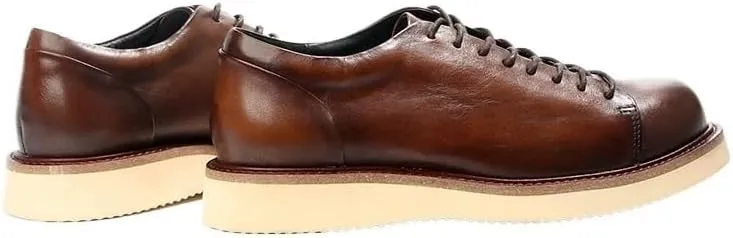 Men's Leather Dress Shoes Fashion Sneakers Leather Upper Thick-Soled Shoes Polished Craft Shock Absorption Cushioning Round Toe Casual Shoes(White-Patch Five-Pointed star4,7.5)