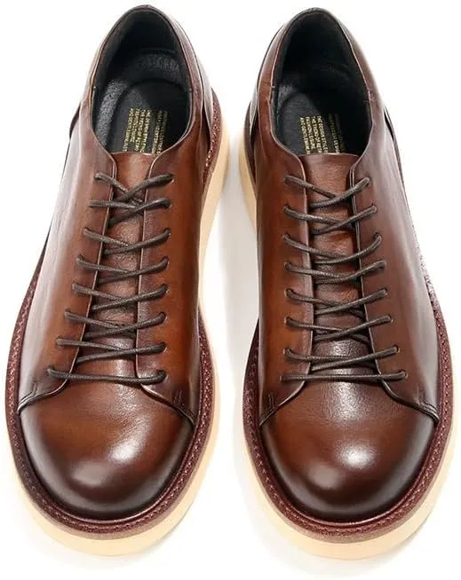 Men's Leather Dress Shoes Fashion Sneakers Leather Upper Thick-Soled Shoes Polished Craft Shock Absorption Cushioning Round Toe Casual Shoes(White-Patch Five-Pointed star4,7.5)