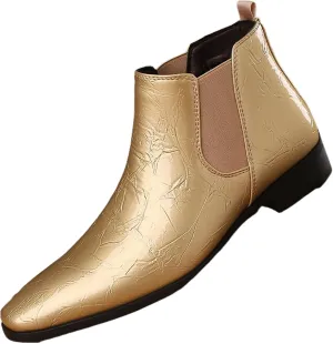 Men's Patent Leather Low Chunky Heel Chelsea Boots Fashion High Gloss Slip-on Business Dress Oxford Boots for Wedding Prom Party Business Work