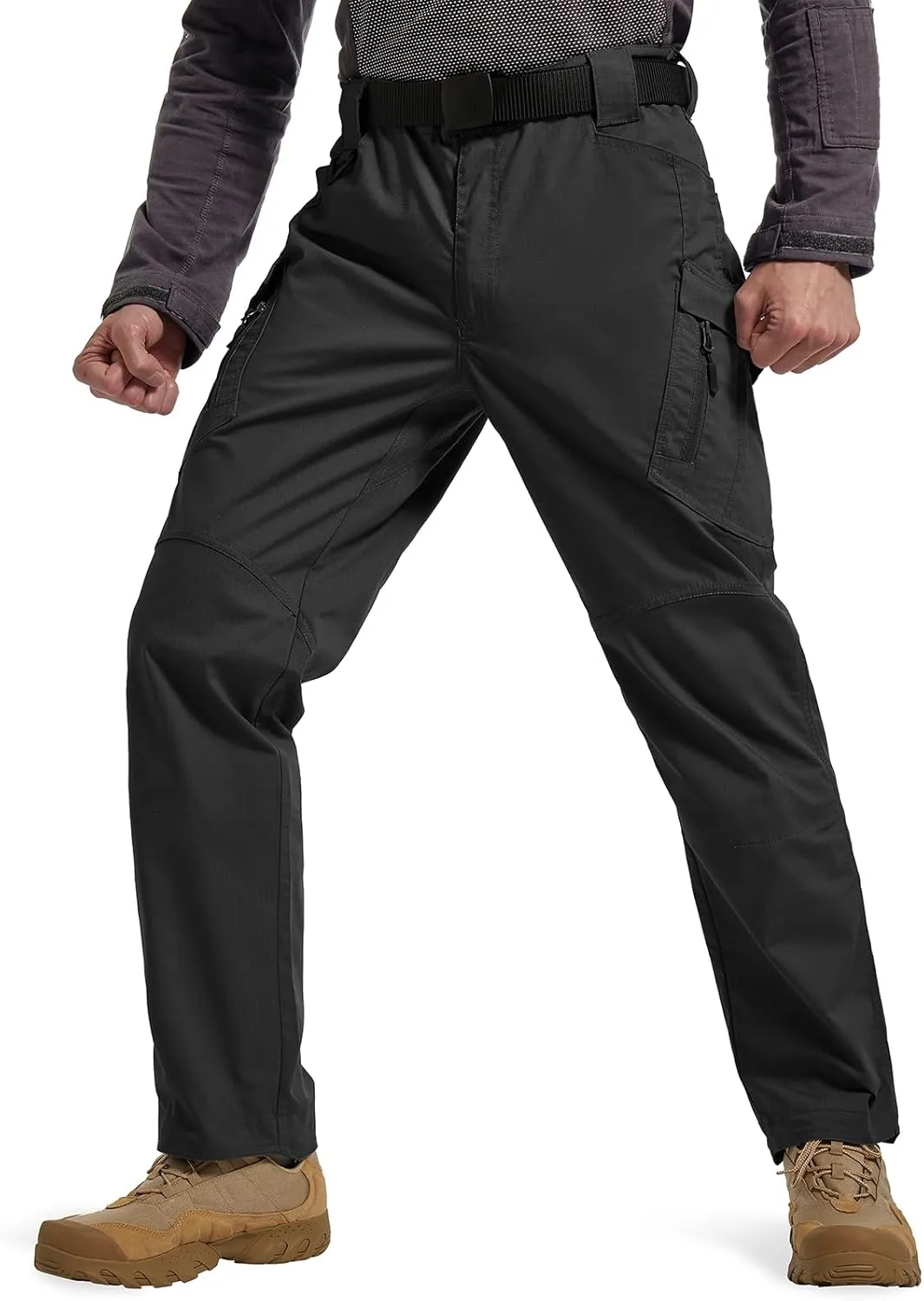 Men's Ripstop Tactical Pants Water Resistant Stretch Cargo Pants Lightweight EDC Hiking Work Pants
