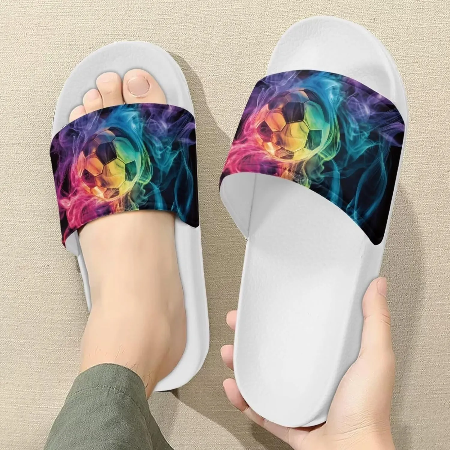 Men's Slide Sandals Lightweight Non Slip Athletic Sandals Open Toe Slip-on Summer Slippers Spa Flip Flops White Sole Size 5-14