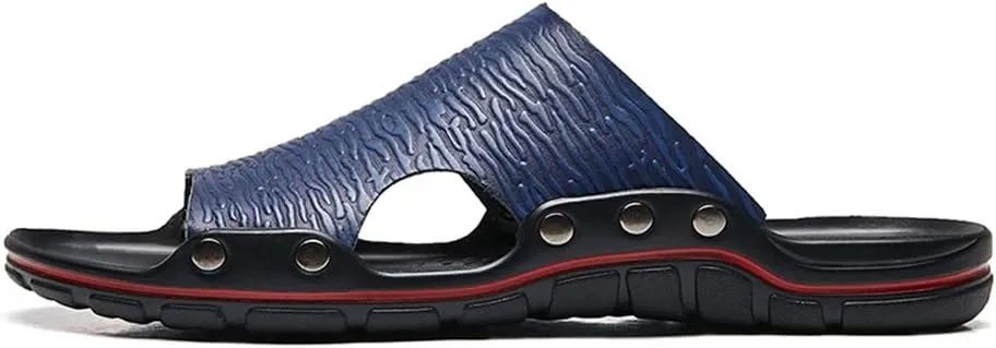 Mens Slide Sandals Open Toe Fixed Strap For Beach Faux Leather Waterproof Slide Sandal