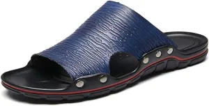 Mens Slide Sandals Open Toe Fixed Strap For Beach Faux Leather Waterproof Slide Sandal