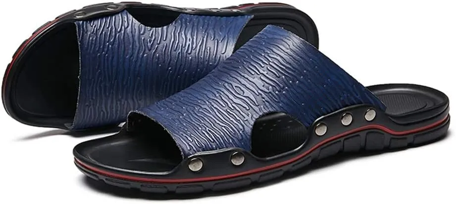 Mens Slide Sandals Open Toe Fixed Strap For Beach Faux Leather Waterproof Slide Sandal