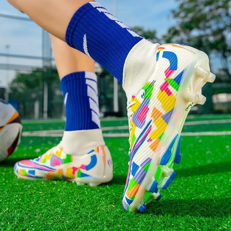 Men's Soccer Shoes Football Cleats High-Tops Lace-Up Non-Slip Spikes Outdoor AG/FG Baseball Lacrosse Rugby Combat Boots Shoes Size 4.5-11