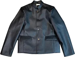 Men's Spring Chinese Style Solid Color PU Leather Jacket Stand Collar Single Breasted Stylish Jacket Suit Coat