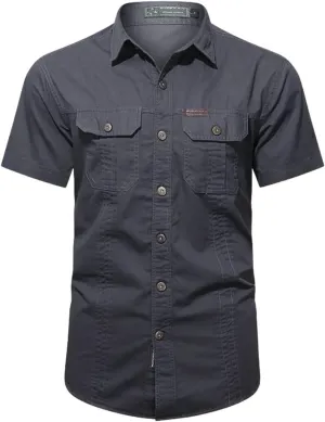 Men's Thin Short Sleeved Shirts Outdoor Work Clothes Multi Bag Half Sleeved Tops Pure Cotton Washed Shirts