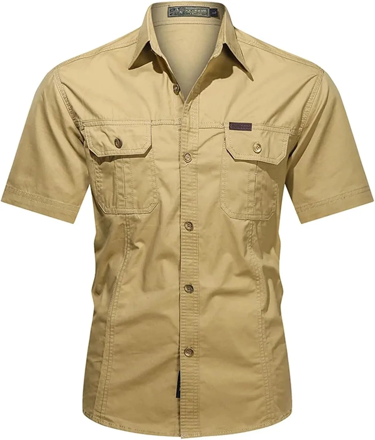 Men's Thin Short Sleeved Shirts Outdoor Work Clothes Multi Bag Half Sleeved Tops Pure Cotton Washed Shirts