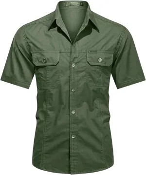 Men's Thin Short Sleeved Shirts Outdoor Work Clothes Multi Bag Half Sleeved Tops Pure Cotton Washed Shirts