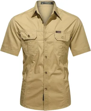 Men's Thin Short Sleeved Shirts Outdoor Work Clothes Multi Bag Half Sleeved Tops Pure Cotton Washed Shirts